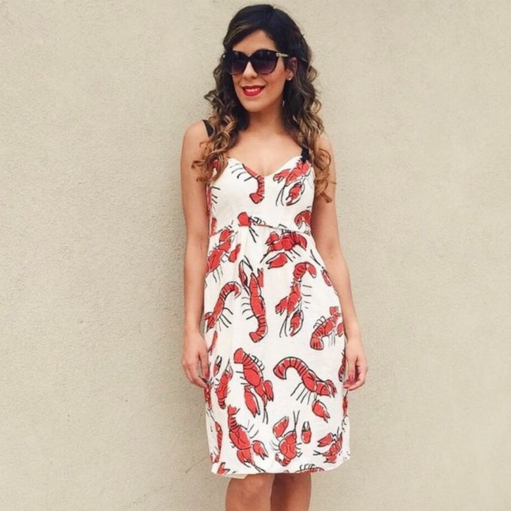 Anthro Edmé & Esyllte Salty Seas Lobster Print Cotton Dress Size 2
